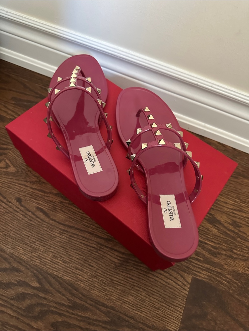 Valentino Pink Jelly Studded Thong Sandals - Picture 5 of 14